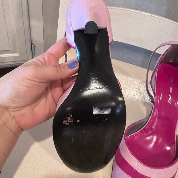 Vintage Fornarina Pink Stripe Ankle Strap Slingback Heels - Picture 3 of 8